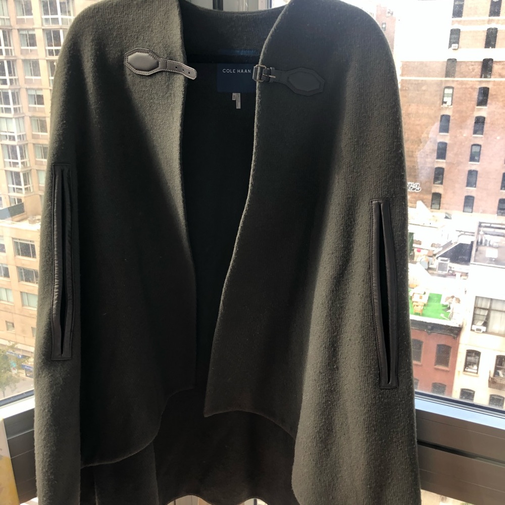 Cole Haan Olive green leather/wooo cape jacket